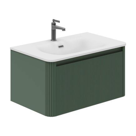 800mm Wish Ribbed Wall Hung Vanity Unit in Green with White Basin
