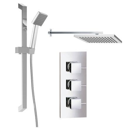 Double Outlet Concealed Valve with Square Shower Head & Slide Rail Kit