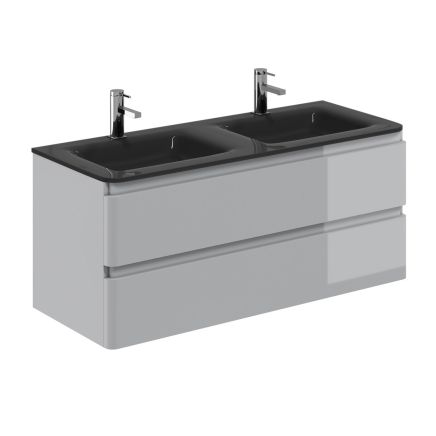 Neon Gloss Light Grey Wall Hung Vanity Unit with Grey Glass Basin 1200mm