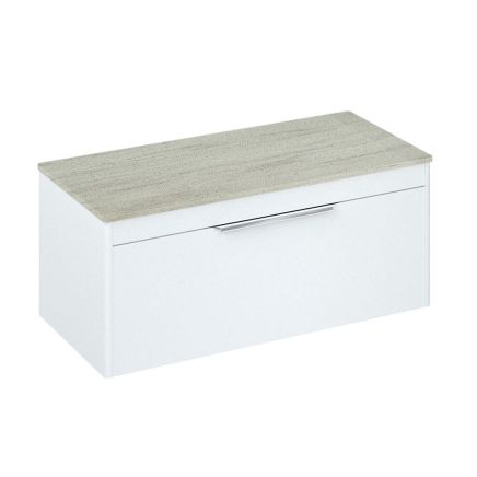Britton Shoreditch Matt White Single Drawer Wall Hung Vanity Unit with Concrete Haze Worktop 1000mm