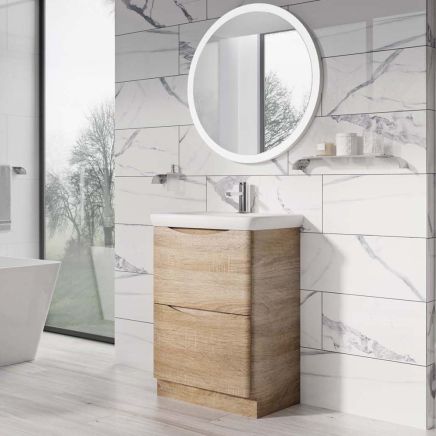 Erin Light Oak Floor Standing Vanity Unit with Link Resin Basin 600mm