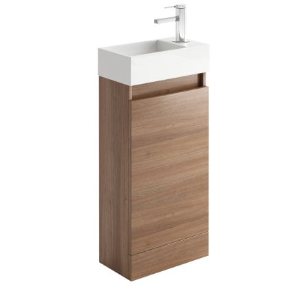 Compact Natural Oak Floor Standing Cloakroom Vanity Unit 390mm