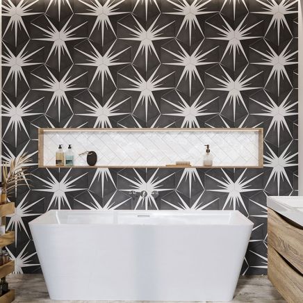 Lotus Hex Matt Marengo Hexagon Porcelain Tile - 198x228mm Roomset