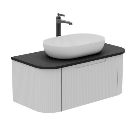 Soar Ribbed White Wall Hung Vanity Unit and Black Worktop 900mm