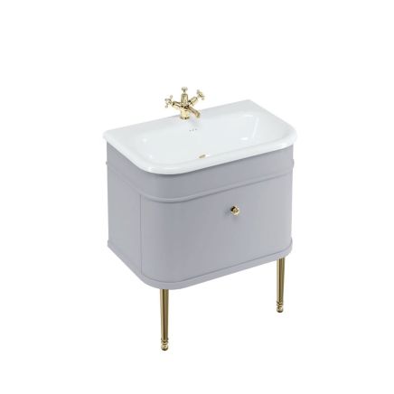 Burlington Chalfont Matt Grey Single Drawer Vanity Unit and Basin with Gold Legs 750mm
