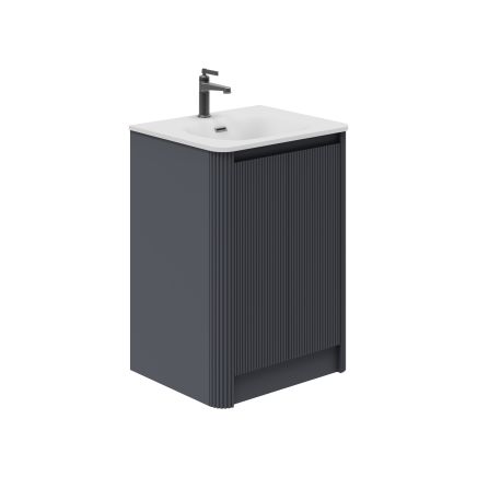 Wish Ribbed Floorstanding Vanity Unit with Doors in Charcoal with Ceramic Basin