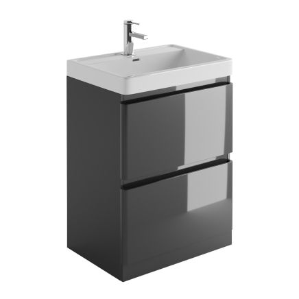 Neon Gloss Titanium Grey Floor Standing Vanity Unit with Resin Basin 600mm