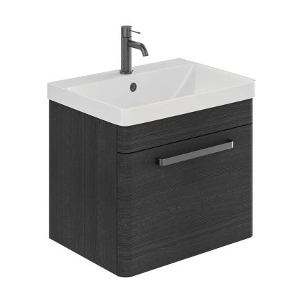 Esk Black Wall Hung Vanity Unit and Basin with Gunmetal Handles 500mm