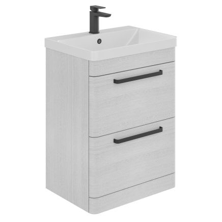 Esk White Floor Standing Vanity Unit and Basin with Black Handles 600mm