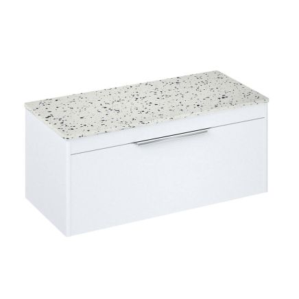 Britton Shoreditch Matt White Single Drawer Wall Hung Vanity Unit with Ice Blue Worktop 1000mm