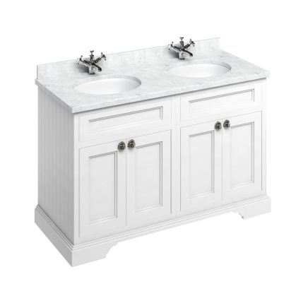 Traditional white freestanding vanity unit with two integrated basins