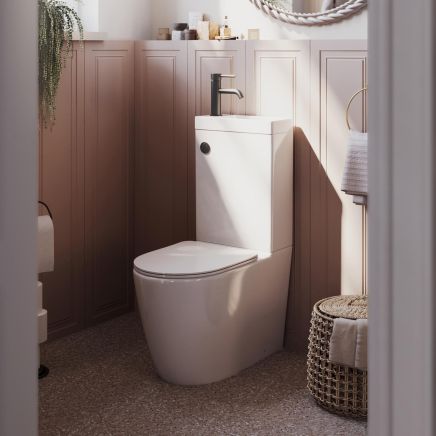 Joane Back to Wall Rimless 2-in-1 Combination Toilet & Basin with Gunmetal Push Button