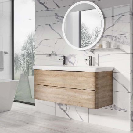 Erin Light Oak Wall Hung Vanity Unit with Link Resin Basin 1200mm