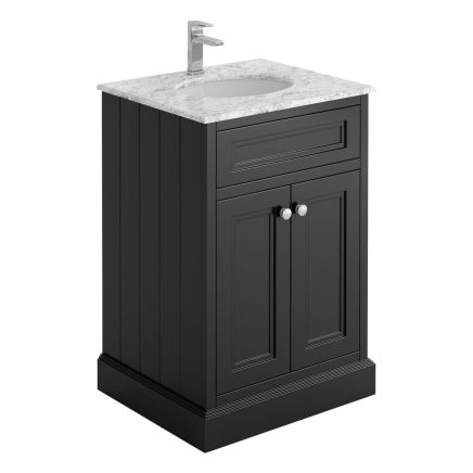 Richmond Black Floor Standing Traditional Vanity Unit with White Marble Top 600mm