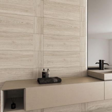 Valour Almond Metric Ribbed Wood Tile 300x900mm