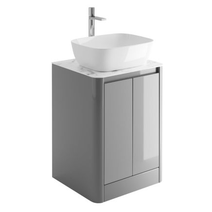 Callerton Light Grey Floor Standing Vanity Unit with White Marble Worktop 550mm