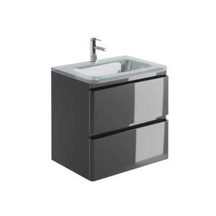Neon Gloss Titanium Grey Wall Hung Vanity Unit with Opal Glass Basin 600mm