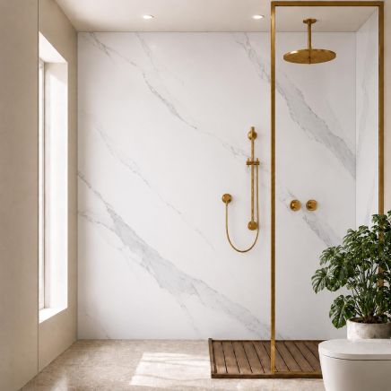 Pristina Carrara Marble Waterproof PVC Shower Wall Panel 1000x2400mm