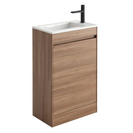 Odion Natural Oak Floor Standing Cloakroom Vanity Unit with Resin Basin 545mm