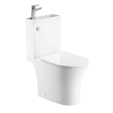 Anix Close Coupled Rimless 2-in-1 Combination Toilet & Basin with Gunmetal Push Button