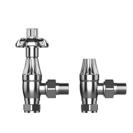 Chrome Metal Head Angled Pair of Radiator Valves