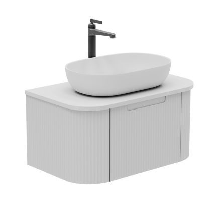 Soar Ribbed White Wall Hung Vanity Unit and White Worktop 750mm