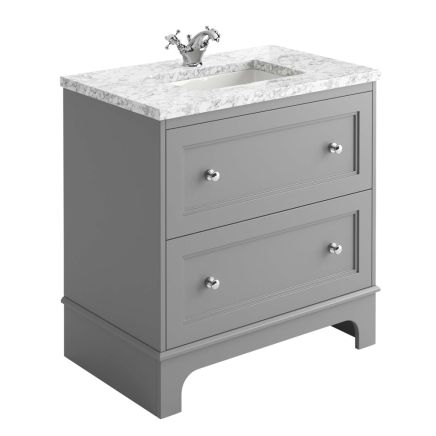 800mm Vanity Unit in Light Grey with Marble Worktop & Ceramic Basin