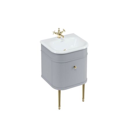 Burlington 550mm Single Drawer Unit and Basin with Gold Legs - Matt Grey