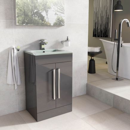 Nante Anthracite Grey Floor Standing Vanity Unit with Glass Basin 515mm