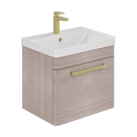 Esk Stone Grey Wall Hung Vanity Unit and Basin with Brushed Gold Handles 500mm