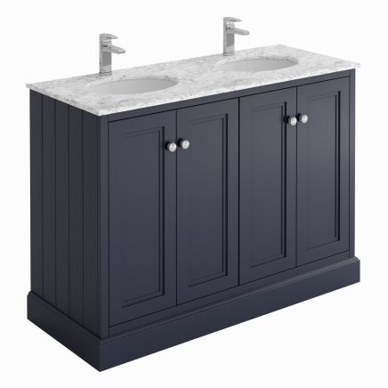 Richmond Midnight Grey Double Floor Standing Traditional Vanity Unit with White Marble Top 1200mm