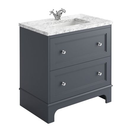 800mm Vanity Unit in Midnight Grey with Marble Worktop & Ceramic Basin
