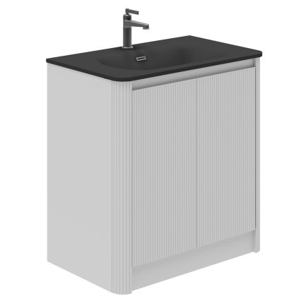 Wish Ribbed Floorstanding Vanity Unit with Doors in White with Black Basin