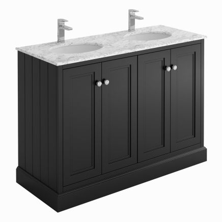 Richmond Black Double Floor Standing Traditional Vanity Unit with White Marble Top 1200mm