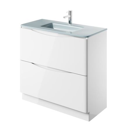 Erin Gloss White Floor Standing Vanity Unit with Opal Glass Basin 900mm