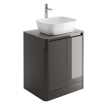 Callerton Titanium Grey Floor Standing Vanity Unit with Grey Marble Worktop 650mm