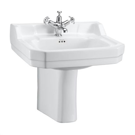 Burlington Edwardian Medium Square Basin & Semi Pedestal 1 Tap Hole