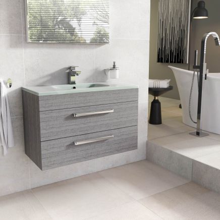 Nante Grey Ash Wall Hung Vanity Unit with Glass Basin 800mm