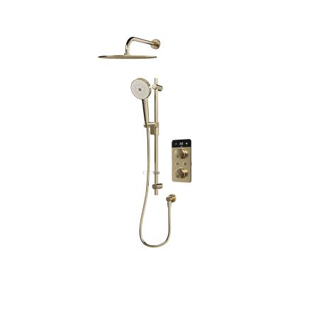 Aqualisa S2 Brushed Gold Smart Digital Shower Dual Outlet (Slide Rail Kit with Fixed Wall Head) Gravity Pumped
