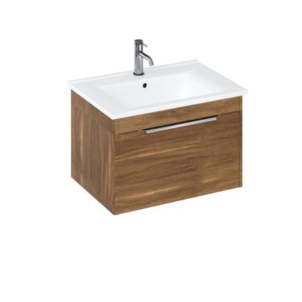 Britton Shoreditch Caramel Single Drawer Wall Hung Vanity Unit with Square Basin 650mm