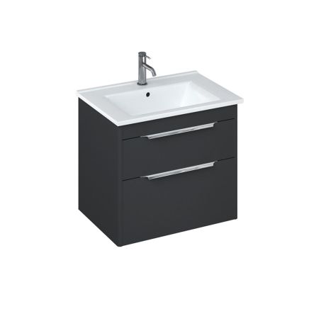 Britton Shoreditch Matt Grey Double Drawer Wall Hung Vanity Unit with Square Basin 650mm