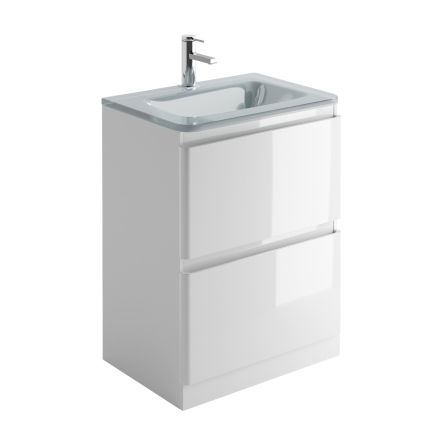 Neon Gloss White Floor Standing Vanity Unit with Opal Glass Basin 600mm