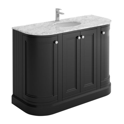 Richmond Black Curved Traditional Floor Standing Vanity Unit with White Marble Top 1200mm