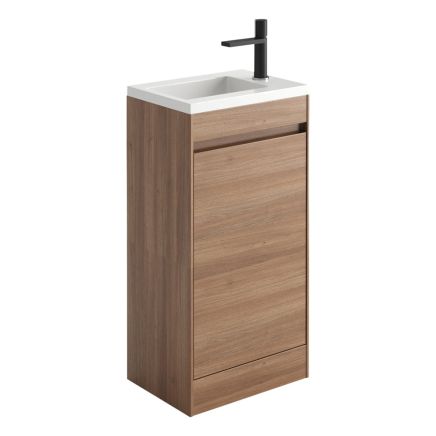 Odion Natural Oak White Floor Standing Cloakroom Vanity Unit with Resin Basin 440mm