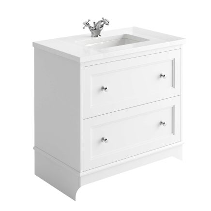 Ferris 800mm Vanity Unit in Matt White with Quartz Worktop & Ceramic Basin