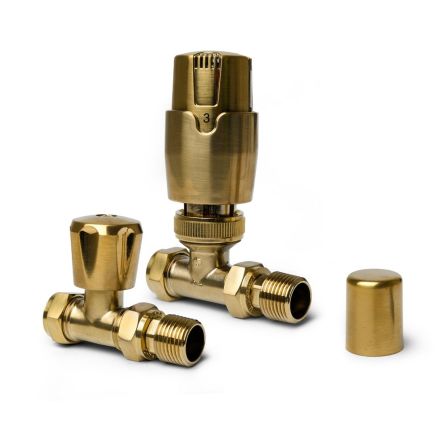 Thermostatic Brushed Gold Straight Pair of Radiator Valves