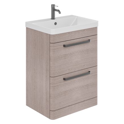 Esk Stone Grey Floor Standing Vanity Unit and Basin with Gunmetal Handles 600mm