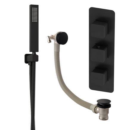 Liva Matt Black Triple Control Shower Pack with Shower Handset & Overflow Bath Filler