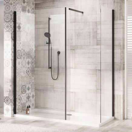 Rivar Black Walk In Shower Enclosure with Shower Tray 1700x760mm