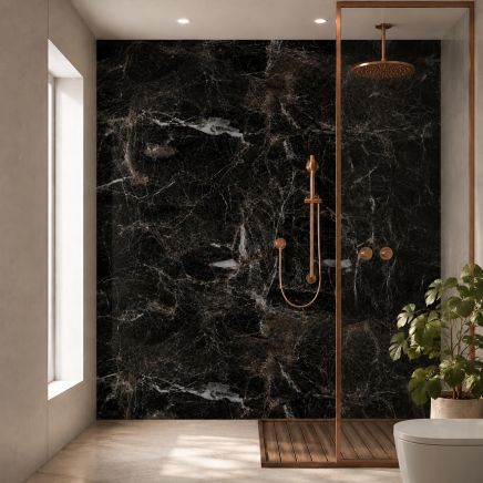 Pristina Obsidian Black Marble Waterproof PVC Shower Wall Panel 1000x2400mm